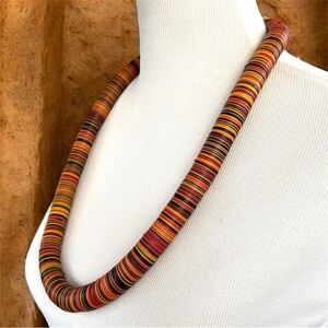 Vintage Heishi Bead African Vinyl Trade Bead Strand Statement Necklace 28”